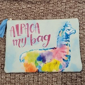 "Alpaca My Bag" Zipper Bag Soft Blue Pink Writing